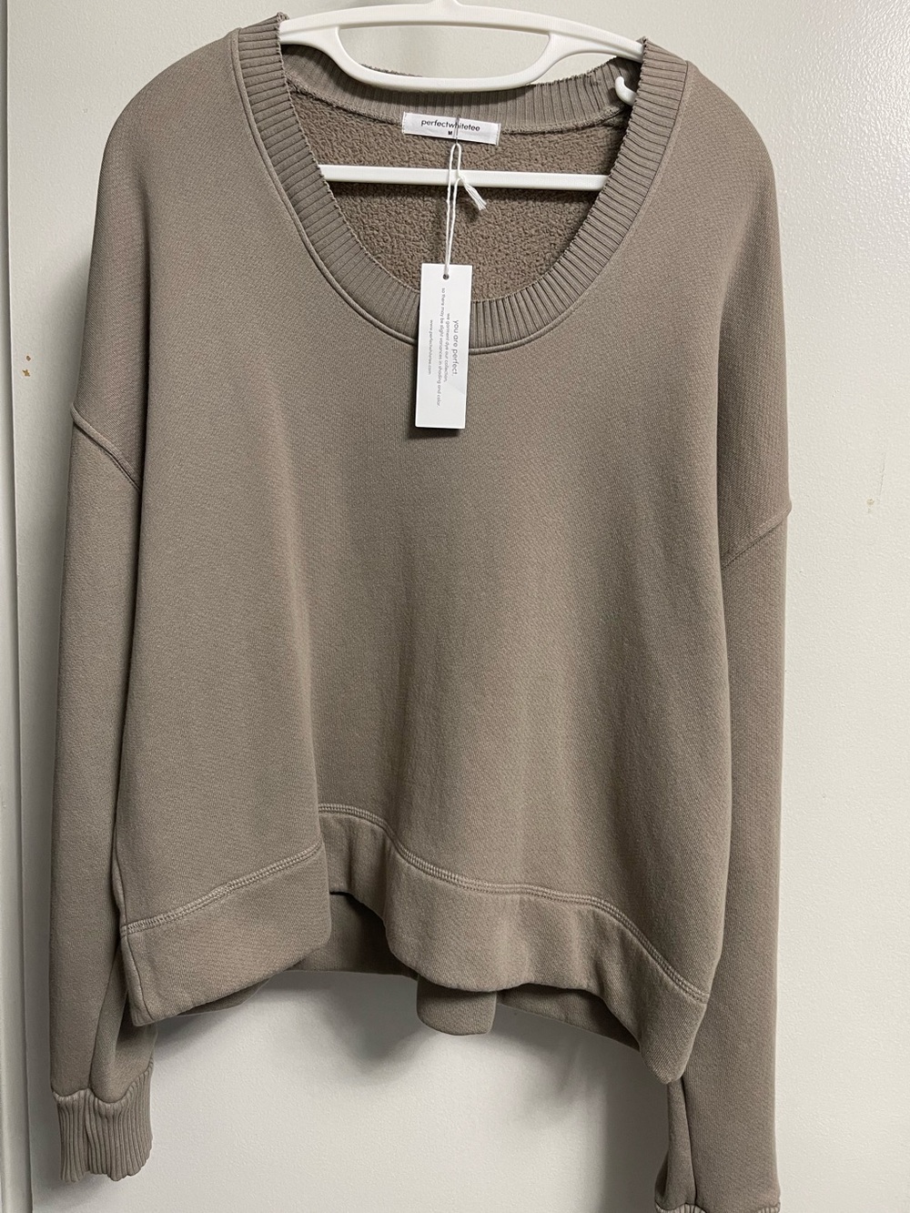 NWT perfectwhitetee Janie U Neck Cotton Fleece Sweatshirt-Mushroom🍄🟫